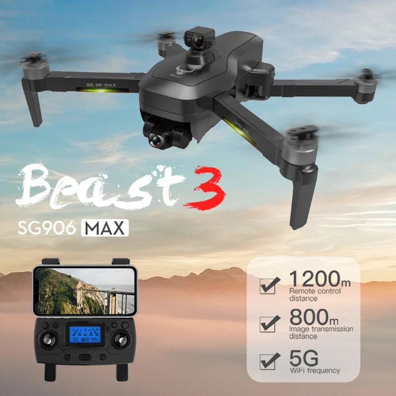 Квадрокоптер SG906 Max профессиональный 3-осевой шарнирный GPS Wi-Fi FPV Радиоуправляемый