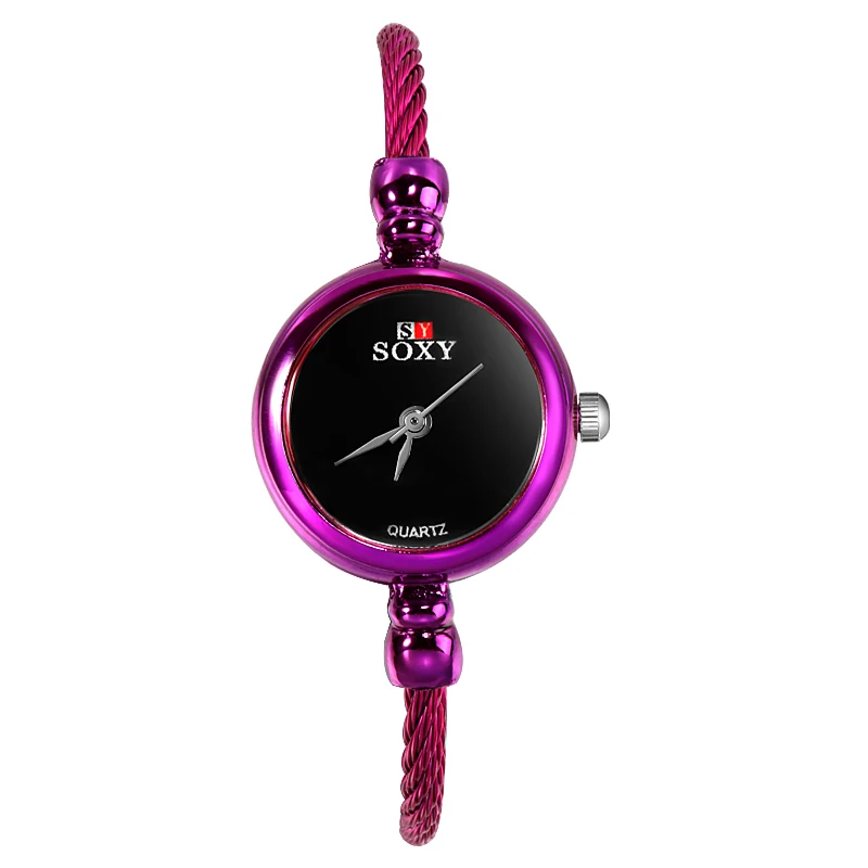 Часы женские, из нержавеющей стали, с маленьким фиолетовым браслетом