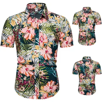 

Shirt Men Floral Party dress Hawaiian Shirt for Mens clothing slim fit Casual Short sleeve Blouse 2020 New arrival