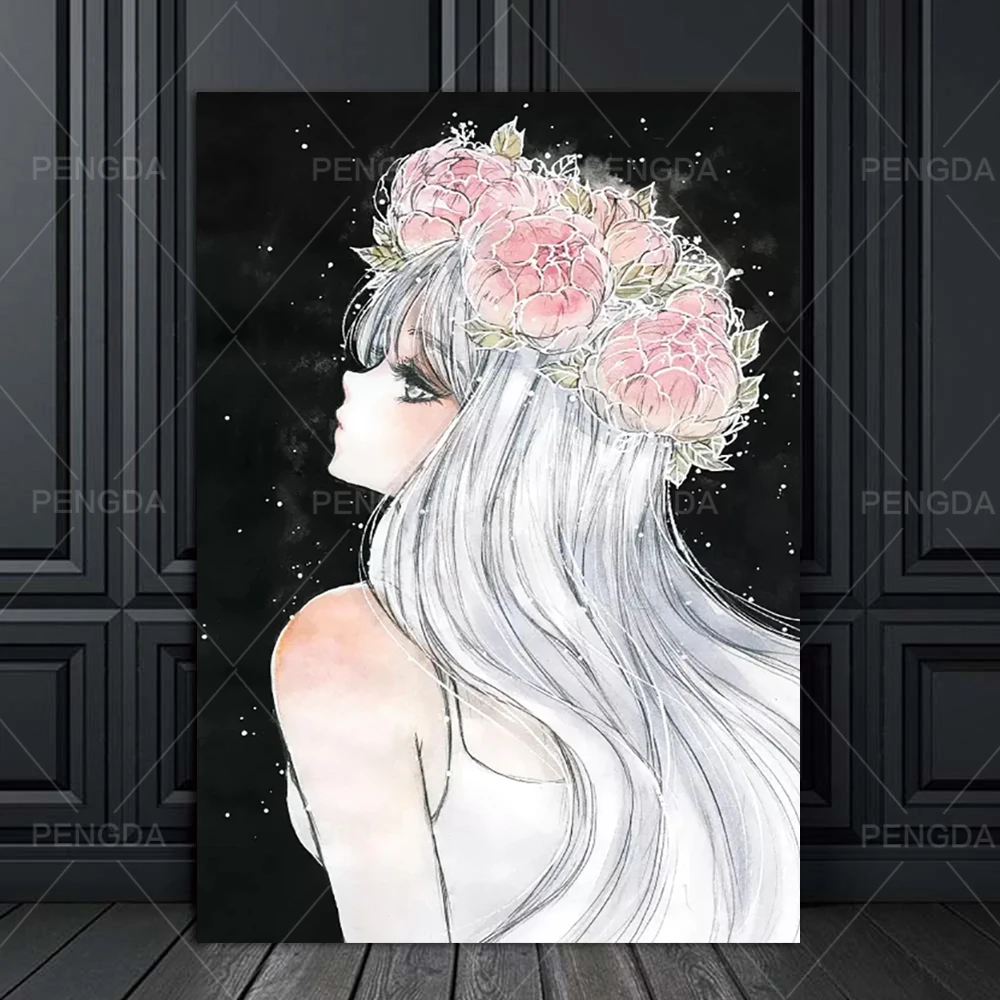 Canvas Pictures Home Stars Decoration Paintings Cute Girl Flowers Pink Poster HD Prints Wall Art Modular Living Room No Framed | Дом и сад