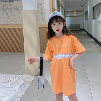 

New Summer Kids Girls Cotton Casual Dress Korean Style Letter Printed Dresses for Teen Girls Fashion Children Sport Dress, #8859