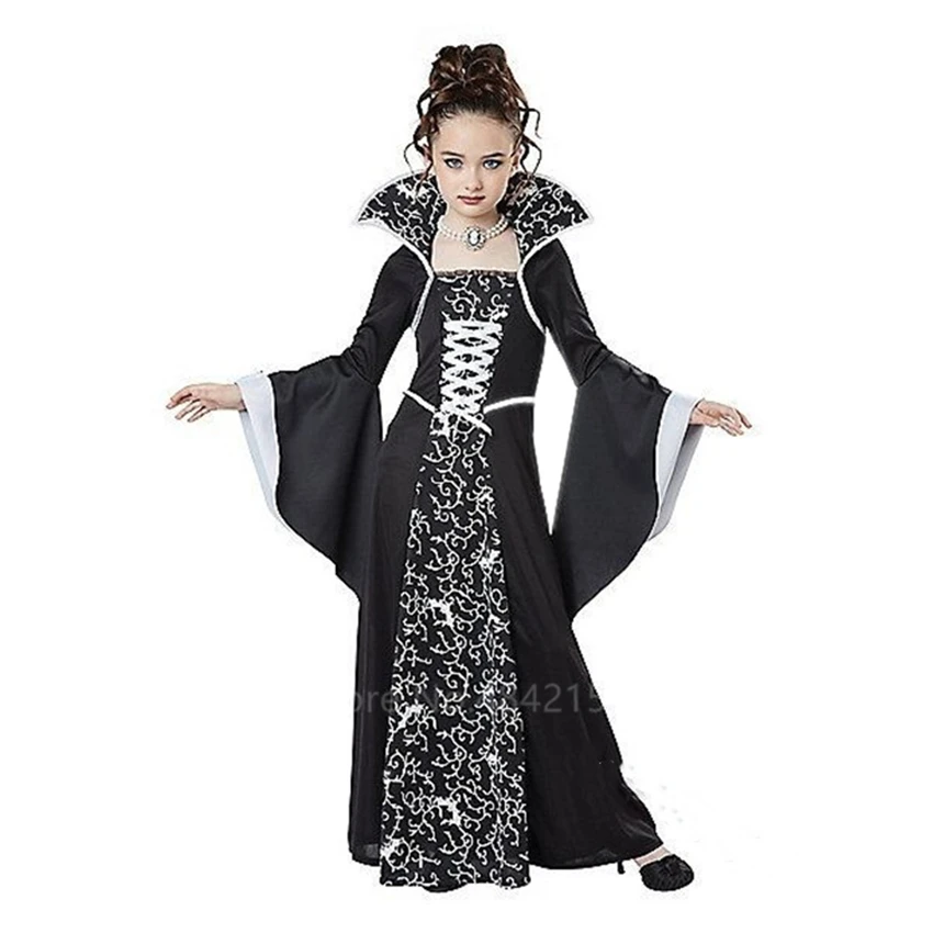 Kaufen Halloween Kostüme für Kinder Mädchen Medieval Cosplay Vintage Gericht Prinzessin Hexe Mittelalter Karneval Partei Langarm Kleid