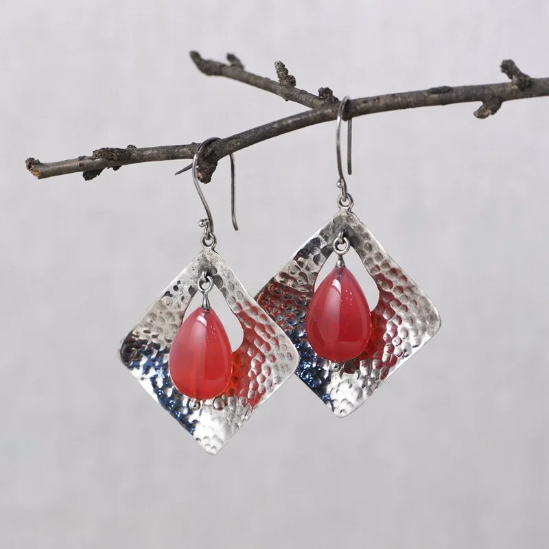 

FNJ белые серьги из халцедона, серебро 925 пробы, 100% чистый оригинал, Серебро S925 пробы, серьги-капли для женщин, ювелирные изделия, красный агат