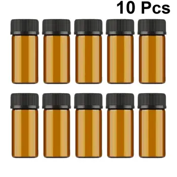 

10 Pcs 3ml Mini Glass Vial Bottles Dark Brown Empty Bottle for Essential Oils Chemistry and Perfumes (Grain Lid and Hole Plug)