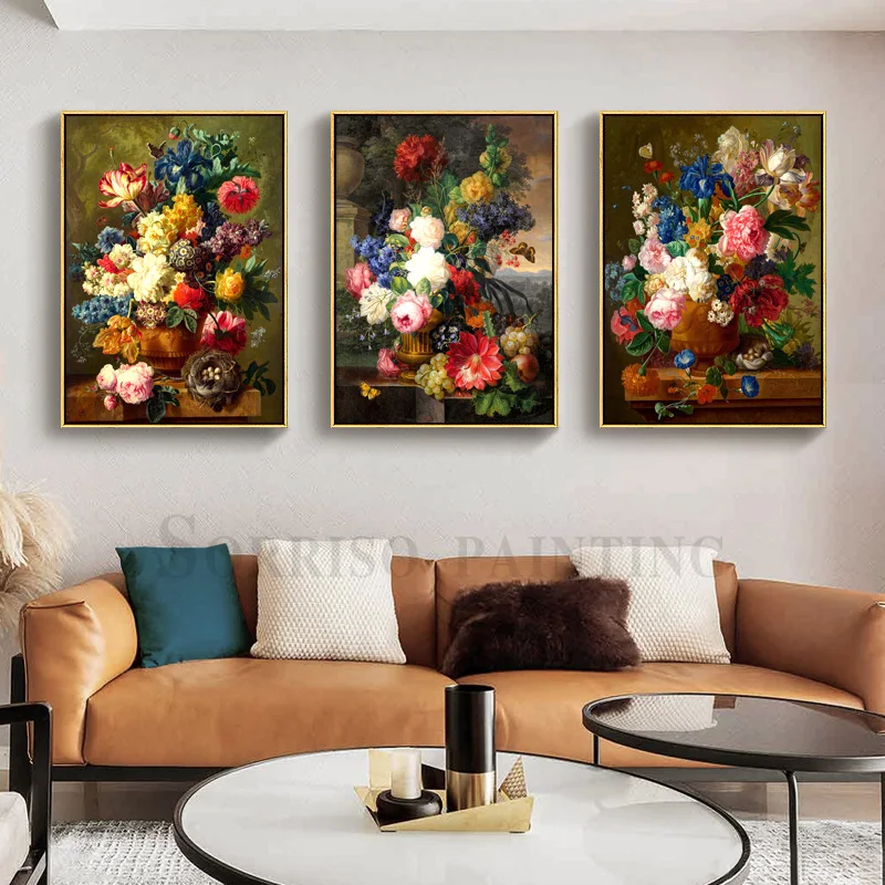 Europe Classical Retro Flowers Canvas Oil Painting Wall Art Posters Prints Hallway Pictures For Living Room Home Dining Decor | Дом и сад