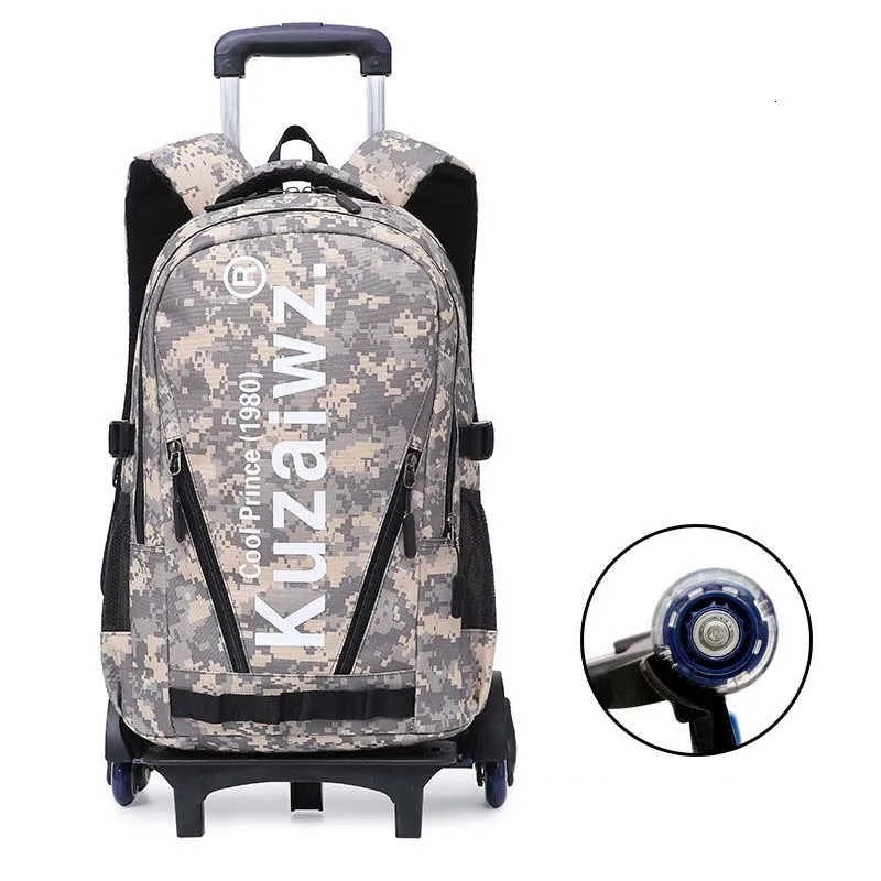2 wheels camo gray Детские школьные сумки со съемными 2/6 колесами для девочек и мальчиков, Большой Вместительный рюкзак на колесиках, Детская сумка на колесиках - Цвет: 2 wheels camo gray