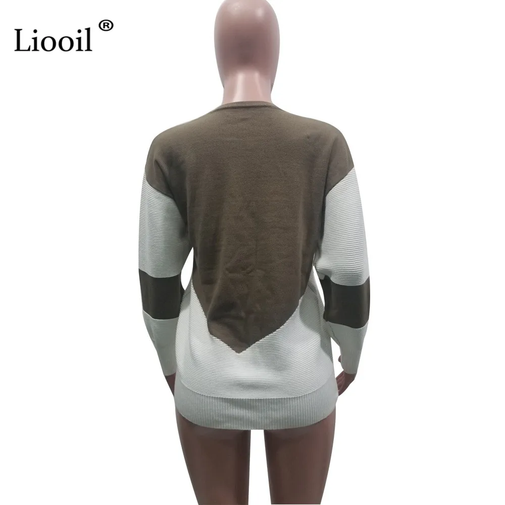 Liooil, цветной блок, сексуальный свободный свитер, трикотаж, осень, джемпер, зима, длинный рукав, вязанные топы, на молнии, женские свитера и пуловеры