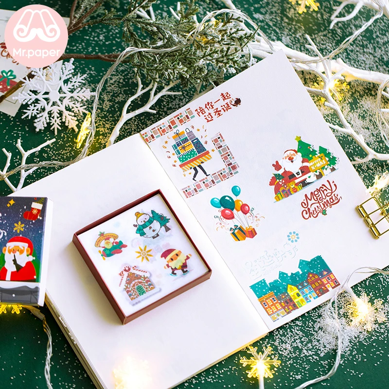 Mr.paper 50pcs/box Merry Christmas Plain Sheet Deco Stickers Santa Claus Christmas Tree Snowman Socks Gifts Children Stickers
