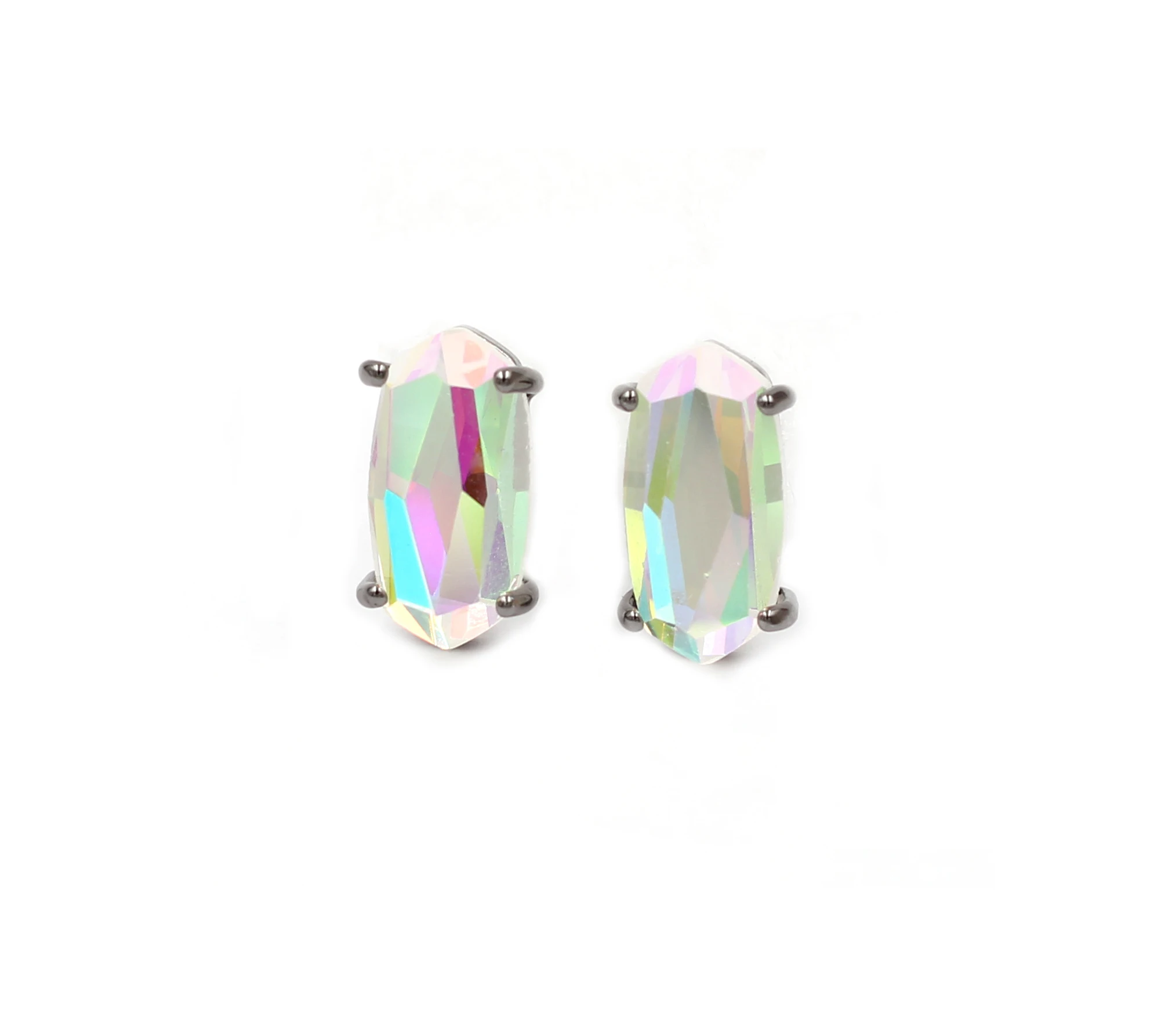 black stud earrings Июня Новое поступление граненый Прозрачный кристаллический камень инкрустация небольшой овальный кулон ожерелье тренд для женщин AB переливающийся чокер - Окраска металла: black stud earrings