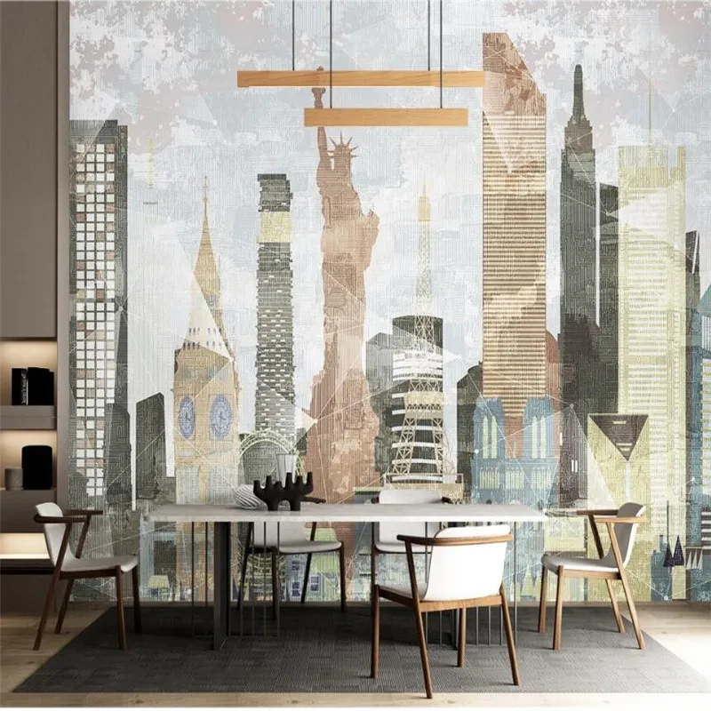 Large 3D Wallpaper Mural Custom Modern City Architecture Abstract Geometric Lines Background Wallpaper Mural