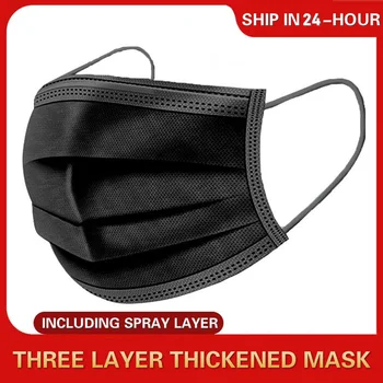 

10/50/100pcs Black Disposable Face Mask Nonwoven 3 Layers Civil Anti Dust Smog Breathable Gauze Mask Black Adult Face Mouth Mask