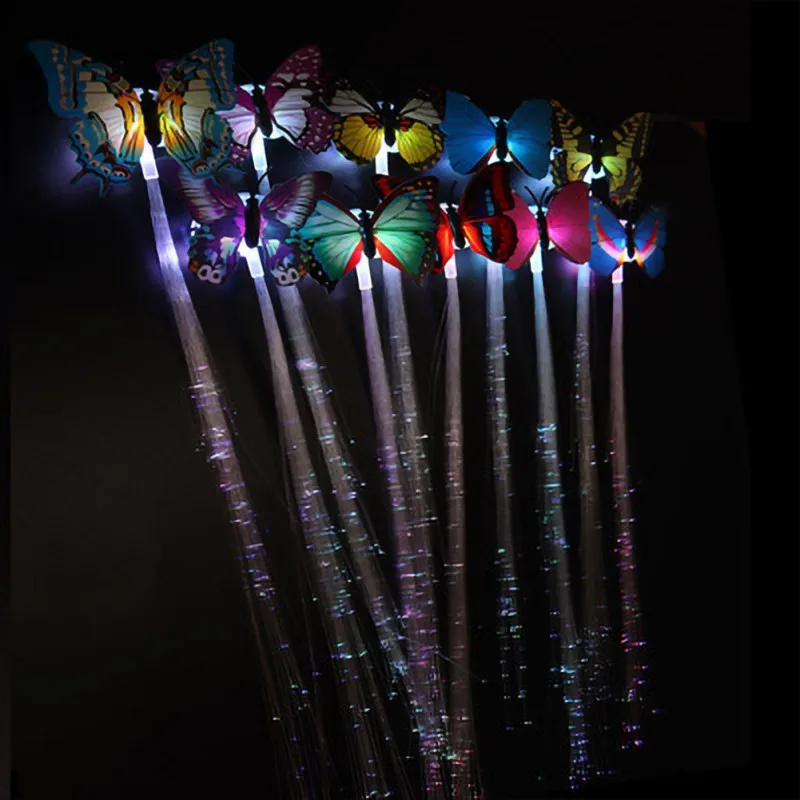 Z 10pcs Colorful Luminous Braid LED Flash Wig Braid With Butterfly Clip For Party LED Wig LightFlash Hair Clip Hair Accessories