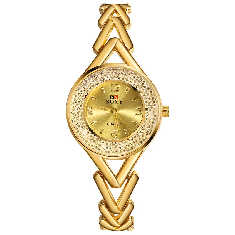SOXY gold Для женщин s наручные часы золото серебряный браслет Relogio Feminino роскошные часы с кристаллами женские часы из нержавеющей стали mujer bayan kol saati - Цвет: SOXY gold