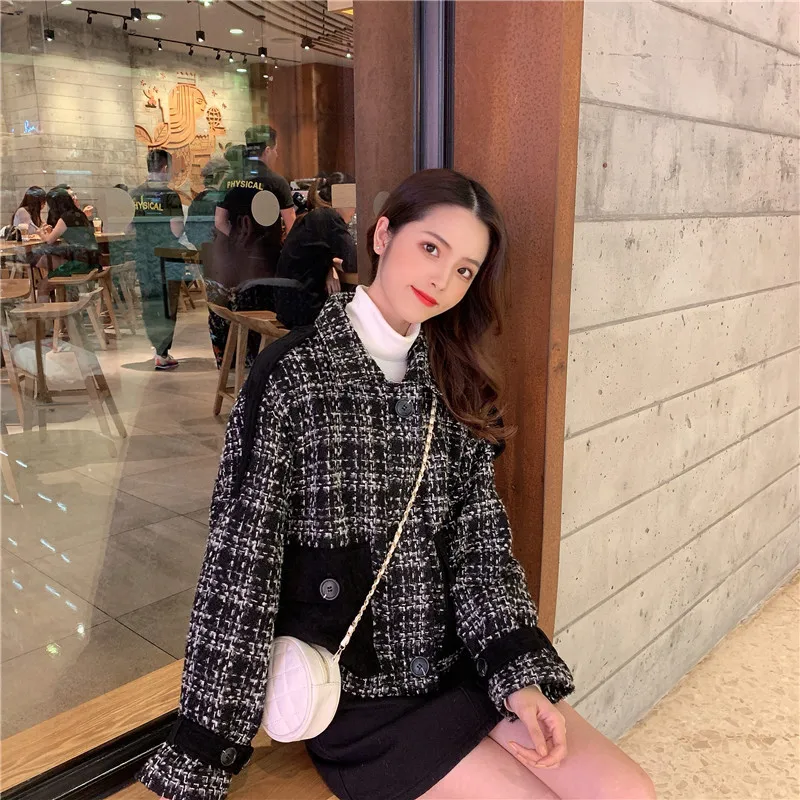 

Photo Shoot Net Price New Style Korean-style Loose-Fit Online Celebrity Tweed Graceful Plaid Workwear Jacket