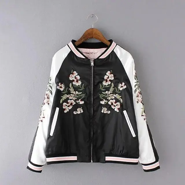 

2016 Spring And Summer New Style Ozhouzhan Reversible Embroidered Flight Jacket WOMEN'S Zipper Jacket Xfn8107