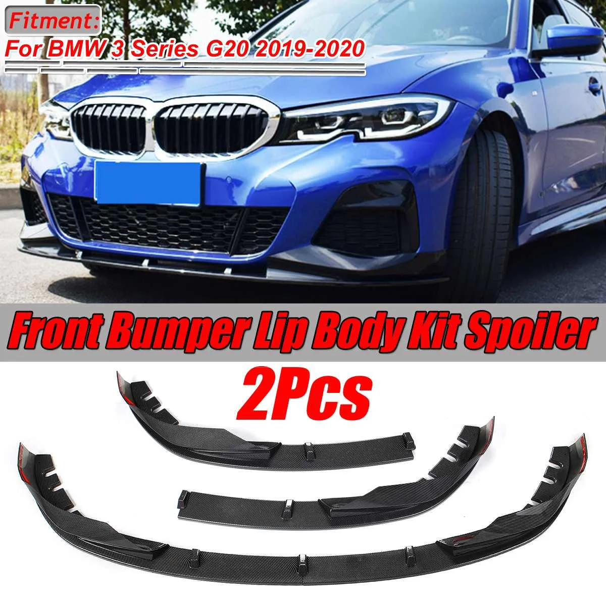 

2PCS Carbon Fiber Look Car Front Bumper Splitter Lip Diffuser Spoiler Guard Cover Trim Body Kit For BMW 3 Series G20 2019 2020