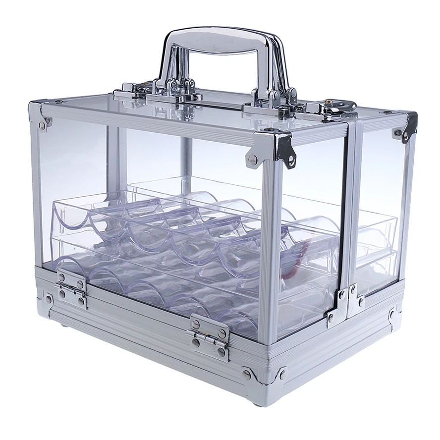 Boîte de rangement portable pour jetons de poker, valise transparente en aluminium et acrylique, haute qualité, matériel de jeu de casino, 600 pièces