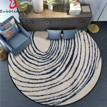 

Bubble Kiss Non-Slip Rugs For Modern Living Room Fashion Simple Blue Irregular Curved Line Round Carpet Bedroom Decor Area Rug