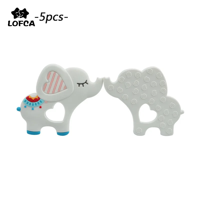 

LOFCA Silicone New Elephant 5PC Baby Teether Pacifier Clip Food Grade Silicone Beads Carrier Baby Teething Toy Nursing Necklace