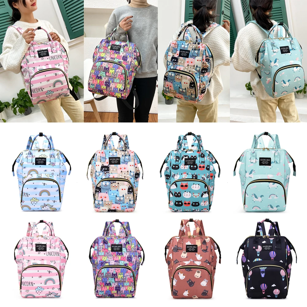 Color Contrast Diaper Bag Top Handle Mommy Backpack Casual Travel