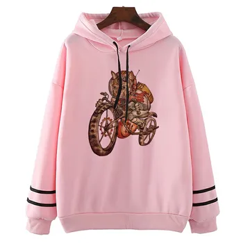 

Steam Punk Motorcycle Cat Print Hoodies Fashion Harajuku New Autumn Vogue Hoodies Tops