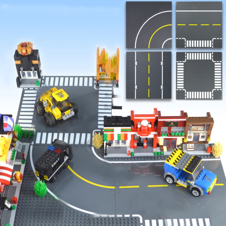 

32*32 dots City Road Base Plate Straight Crossroad Board Parts for Street View Classic Building Blocks Compatible legoed Figures