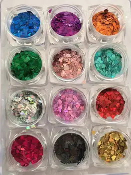 

12jar/set Nail Art Glitter heart Flakes Confetti Sequins Acrylic Tip UV Gel Polishing3mm-12 colors Nail Art Glitter Flakes ,NHY1