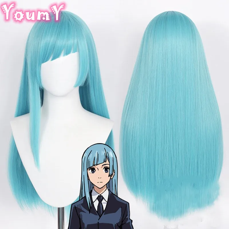 HIROAKIYA Kasumi Miwa Wig Jujutsu Kaisen Kasumi Miwa Cosplay Wig with Wig Cap Perücke Bleu Longue Lisse Cosplay Anime