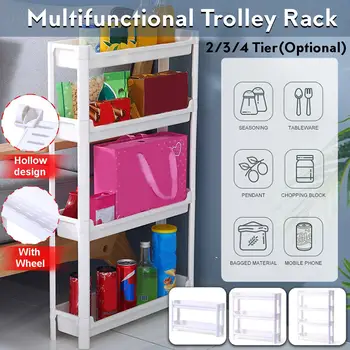 

2/3/4 Layer Multifunction Storage Rack Slim Slide Tower Movable Assemble Plastic Kitchen Bathroom Shelf Organizer With Wheel