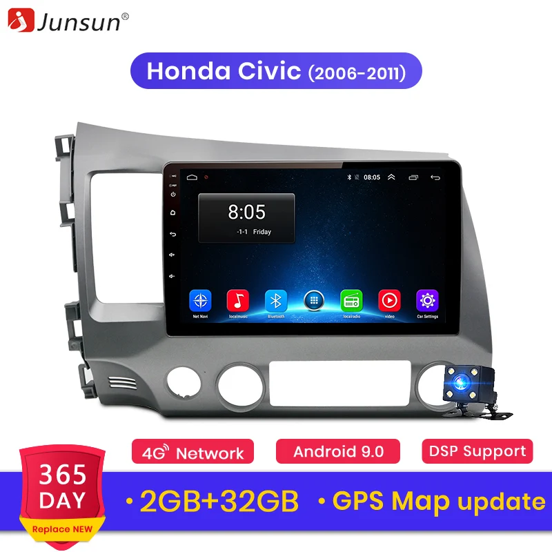 Junsun 2G+ 32G Android 9,0 для Honda Civic 2006-2011 2008 Авто 2 din автомагнитола стерео плеер Bluetooth gps навигация нет 2din dvd