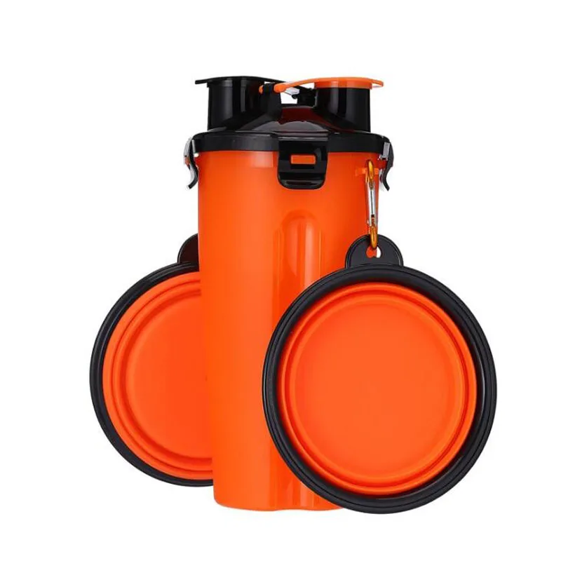 2 in 1 Pet Water Bottle Food Container With Folding Silicone Pet Bowl Outdoor Travel Dog Cat Feeder Cup - Цвет: Многоцветный