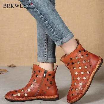 

2020 Women Gladiator Sandals Sexy Cutout Genuine Cow Leather Wedge Sandals Summer High Heels Women Shoes