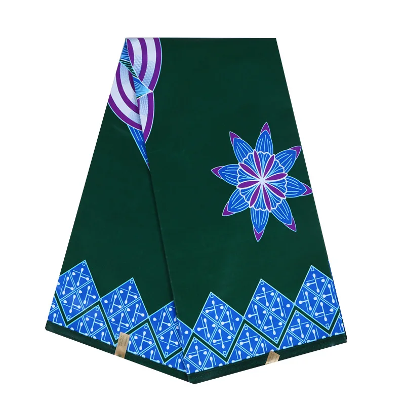 Cotton Blue& Purple Flower Print Wax Dark Green Fabric Veritable Ankara Dutch Wax