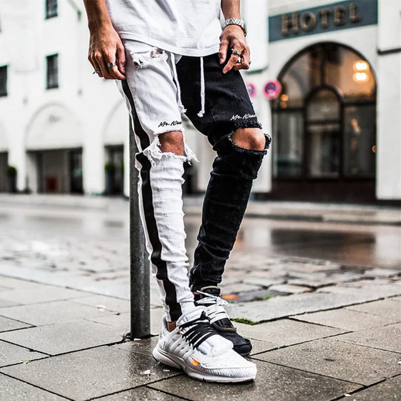 

2020 hot men's fashion ragged jeans pants biker slim slim straight foot wear denim trousers new fashion thin jeans men
