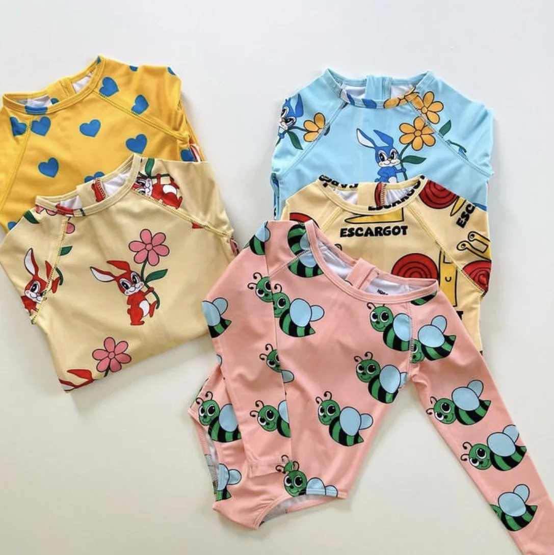 UPF 50+ Kids Swimwear Hugo Loves Tiki Summer Baby Girls Bikini Suit Long Sleeve Swimsuit Boys Bathing One-Piece Swimming Clothes best Baby Bodysuits