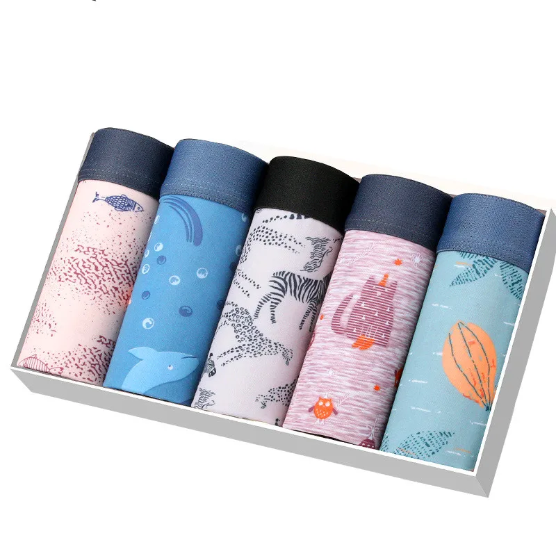 5 шт./лот мужские трусы боксеры бесшовные белые с принтом нейлон спандекс ледяной