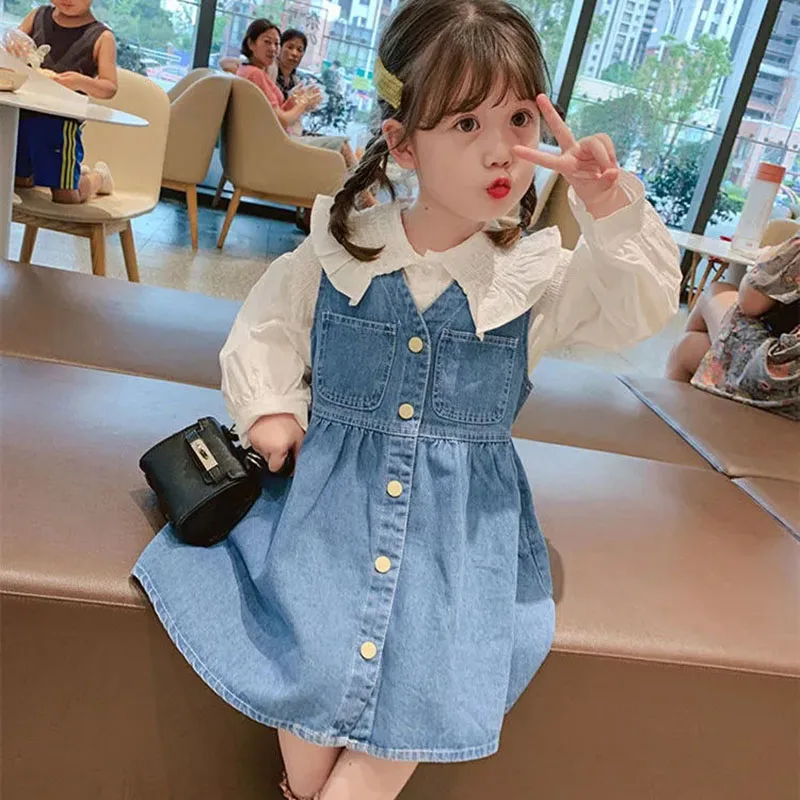 Ropa de primavera para niña de 2 a 11 años, conjuntos de ropa para niña,  camisa de encaje de manga larga + chaleco, vestidos bonitos para niña de 6  a 8 - AliExpress