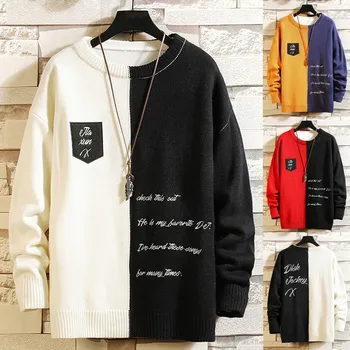 

Winter Sweater Men's Casual Patchwork O-Neck Long Sleeve Knitted Sweater Tops Knitted Pullovers Sweaters jerseys para hombres