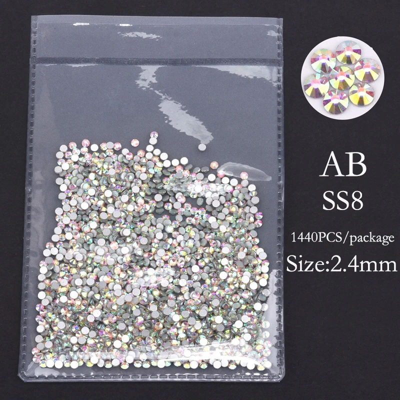 AB-SS8 1440 шт./упак. AAA Блестящий лак для ногтей Стразы AB прозрачный белый(SS3-SS20) обувь на плоской подошве Стразы 3D ногтей Стразы Украшения - Цвет: AB-SS8