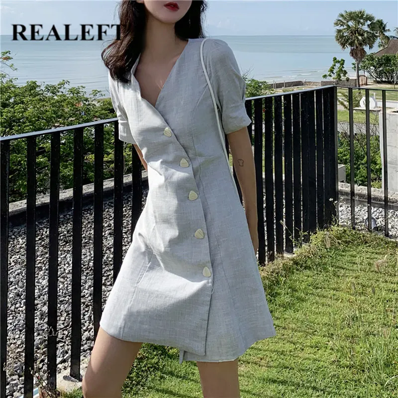 REALEFT Новинка 2020 летние винтажные женские короткие платья с пышными рукавами