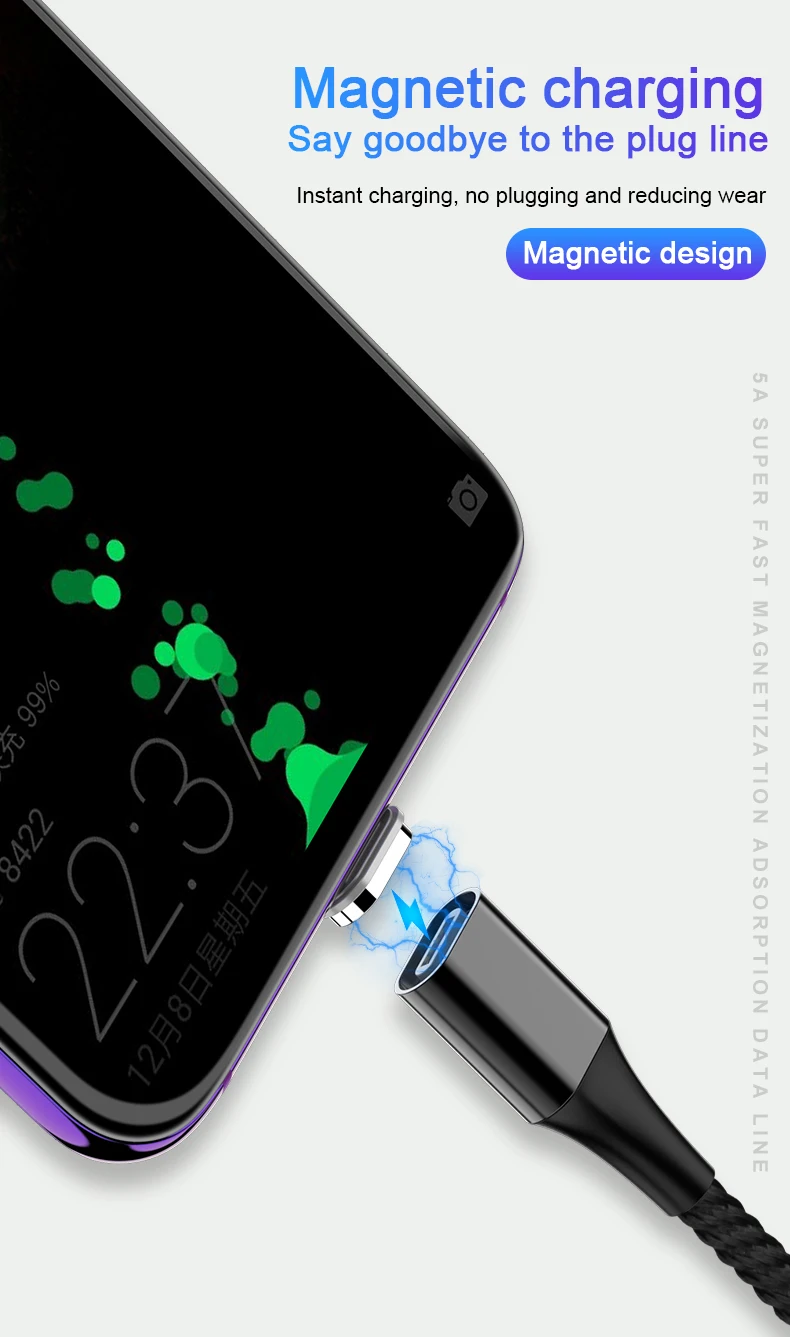 Магнитный Micro USB кабель Olhveitra USB C 5A адаптер быстрой зарядки для samsung S8 huawei зарядное устройство магнитный кабель быстрой зарядки type C