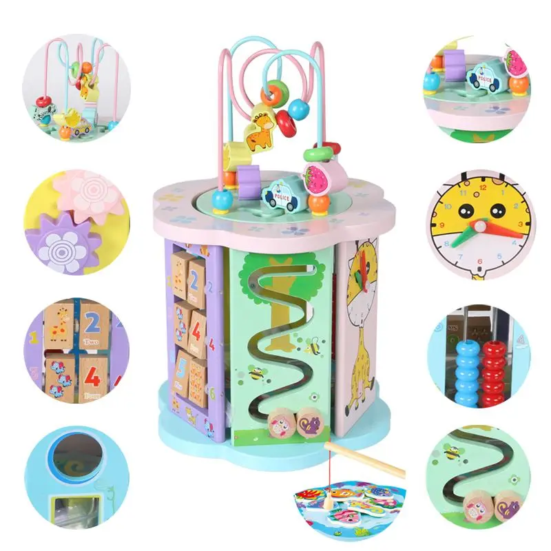 

9 in 1 Multifunction Wooden Activity Cube Bead Maze Gift Toys for Kids 3 year