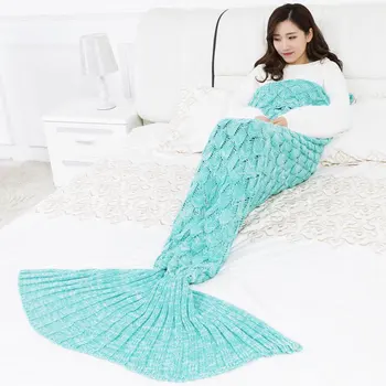

9 Colors Mermaid Blanket Handmade Knitted Sleeping Wrap TV Sofa Tail Blanket Kids Adult Baby crocheted bag Bedding Throws bag
