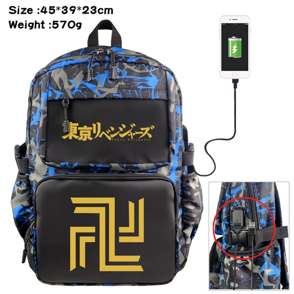 

Cartoon Backpack AnimeTokyo Revengers Nylon Casual USB Schoolbag Student Teenger Travel Knapsack Laptop Bag Zipper Bookbag