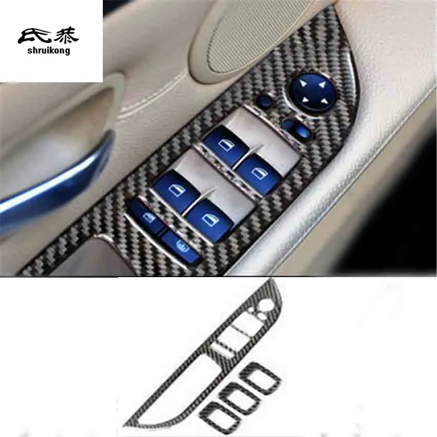 

4pcs/lot Epoxy glue real carbon fiber car window lift panel decoration cover for 2005-2010 BMW E60 car accessories