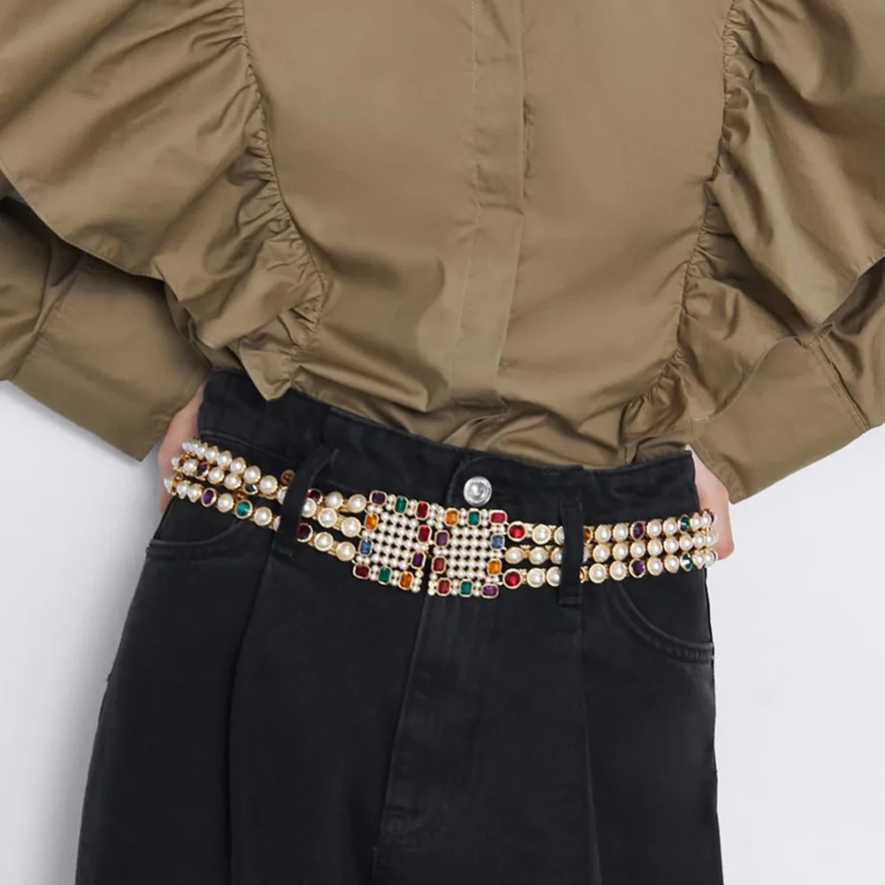 Vedawas Новая мода Ceinture Femme богемное белое жемчужное плетение, длинный широкий ремень с квадратной пряжкой, ювелирный пояс