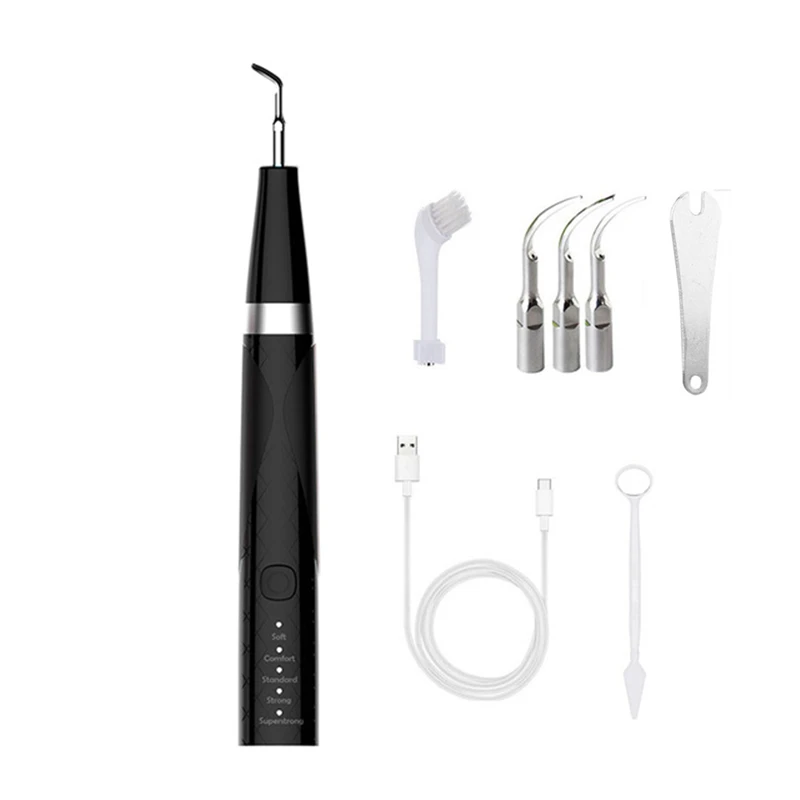 

USB Charging Ultrasonic Teeth Cleaner with LED Spotlight Tartar Stain Calculus Scaling Tools 5 Working Modes Replaceable Tips