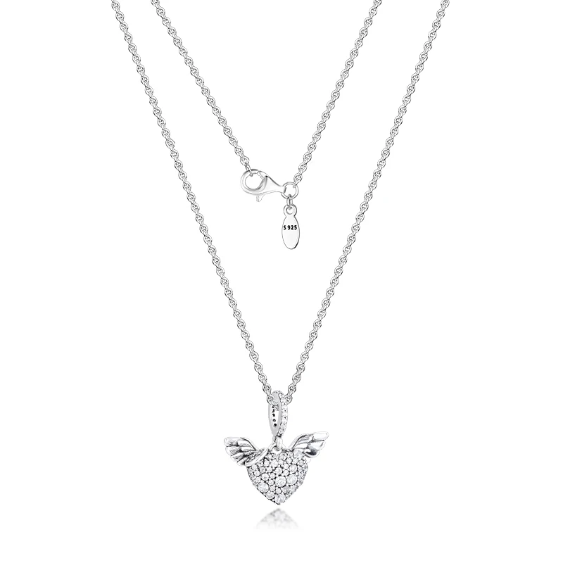 

Pave Heart & Angel Wings Necklace & Pendant Woman Fashion Jewelry Making Sterling Silver Jewelry Necklaces For Woman Party