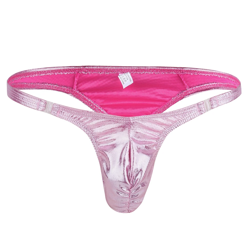 Pink Искусственная кожа для мужчик стринги сексуальный Ruched мешочек G-strings Стринги Бикини плавки Танга мужские экзотические трусики нижнее белье для геев с суспензорием - Цвет: Pink