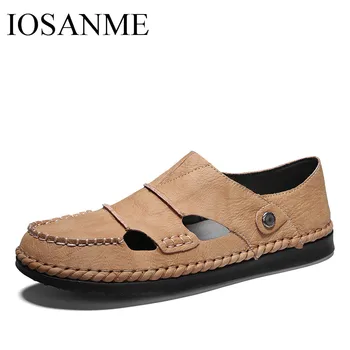 

summer leather men shoes elegant retro italian male dress sandals trend designer footwear work office flats moccasins homme